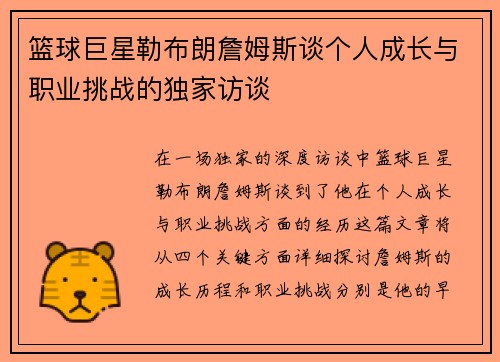 篮球巨星勒布朗詹姆斯谈个人成长与职业挑战的独家访谈